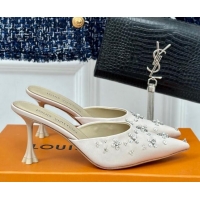 Most Popular Louis Vuitton Blooming Slingback Mules 7.5cm in Satin and Strass White 703078