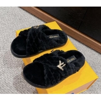 Top Design Louis Vuitton LV Bliss Comfort Flat Slides Sandals in Wool Black 703080