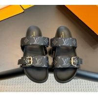 Best Product Louis Vuitton Bom Dia Flat Comfort Slides Sandals in Monogram Canvas Black 703083