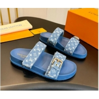 Popular Style Louis Vuitton Bom Dia Flat Comfort Slides Sandals in Monogram Denim Light Blue 703085