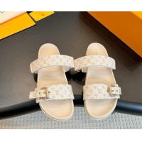 Grade Quality Louis Vuitton Bom Dia Flat Comfort Slides Sandals in Monogram Denim Light Beige 703087