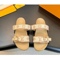 Big Discount Louis Vuitton Bom Dia Flat Comfort Slides Sandals in Embroidered Straw Beige 703091