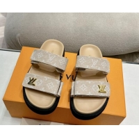 Good Quality Louis Vuitton Bom V Sunset Flat Comfort Slides Sandal in Denim Beige 703092