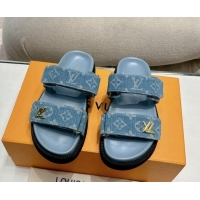 Popular Style Louis Vuitton Bom V Sunset Flat Comfort Slides Sandal in Denim Blue 703093