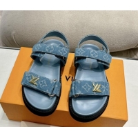 Good Quality Louis Vuitton Bom V Sunset Flat Comfort Sandals in Monogram Denim Blue 703094