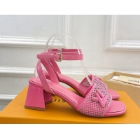 Pretty Style Louis Vuitton Shake Heel Sandals 5.5cm in Perforated Patent Leather Pink 703098