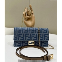 Discount Fendi Wallet On Chain Baguette Mini bag in 4097 Light Blue FF Denim Fabric 2024