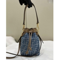 Discount Fendi Mon Tresor Mini Bucket bag in 4101 Light Blue FF Denim Fabric 2024