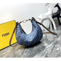 Buy Luxury Fendi Fendigraphy Mini Hobo bag in 4102 Light Blue FF Denim Fabric 2024