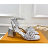 Popular Style Louis Vuitton Shake Heel Sandals 5.5cm in Perforated Calf Leather Silver 703102