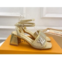 Shop Duplicate Louis Vuitton Shake Heel Sandals 5.5cm in Perforated Calf Leather Gold 703103