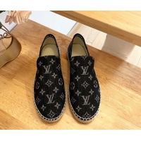 Top Design Louis Vuitton Espadrilles Flat i Monogram Denim Black 703105