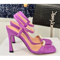 Sumptuous Dior Suede High Heel Sandals 10cm with Pearls Purple 604005