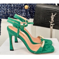 Best Price Dior Suede High Heel Sandals 10cm with Pearls Green 604007