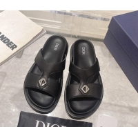 Good Quality Dior Men's Aqua CD Slide Sandals in Black Calfskin 604008