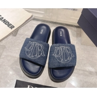 Popular Style Dior Men's Aqua Slide Sandals in Blue Quilted Denim 604011