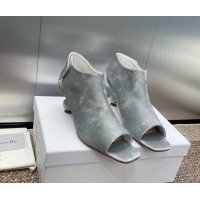 Good Looking Dior La Cigale Satin Heel Ankle Boots 5.5cm with Open Toe and Strass Grey 604014