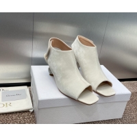 Sumptuous Dior La Cigale Satin Heel Ankle Boots 5.5cm with Open Toe and Strass White 604016