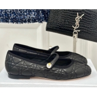 Classic Hot Dior Mary Janes Ballet Flats in Quilted Cannage Calfskin Black 604018