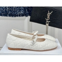 Stylish Dior Mary Janes Ballet Flats in Quilted Cannage Calfskin White 604019