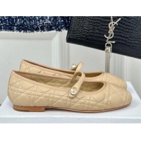 Grade Quality Dior Mary Janes Ballet Flats in Quilted Cannage Calfskin Beige 604020