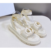 Low Price Dior D-Club Sandals with Ankle Strap in Calfskin White/Yellow Trim 604038