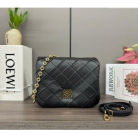 Luxury Discount Loewe Puffer Goya bag in pleated shiny nappa lambskin 062466 Black 2024