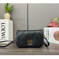 Super Quality Loewe Mini Puffer Goya bag in pleated shiny nappa lambskin 062465 Black 2024