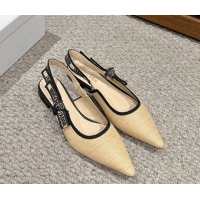 Low Cost Dior J'Adior Slingback Ballet Flats in Beige Yellow Straw 604040