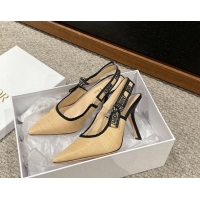 Most Popular Dior J'Adior Slingback Pumps 9.5cm in Beige Yellow Straw 604042