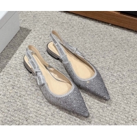 Best Grade Dior J'Adior Slingback Ballet in Strass Embroidery Grey 604064