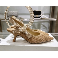 Best Price Dior J'Adior Slingback Pumps 6.5cm in Braided Straw Khaki 604070