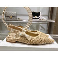 Low Cost Dior J'Adior Slingback Ballet Flat in Braided Straw Beige 604072