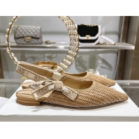 Shop Duplicate Dior J'Adior Slingback Ballet Flat in Braided Straw Khaki 604073