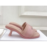 Sophisticated Dior Dway Heel Slide Sandals 5.5cm in Embroidered Calfskin Pink 604084