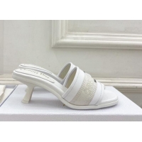 Classic Hot Dior Dway Heel Slide Sandals 5.5cm in Embroidered Calfskin White 604085