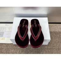 Buy Luxury Dior Diorsea Thong Sandal in Burgundy Velvet 062826