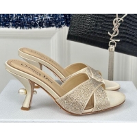 Best Price Dior Tribales Heeled Slides Sandal 8cm in Suede and Strass Gold 702012