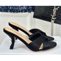 Low Cost Dior Tribales Heeled Slides Sandal 8cm in Satin Black 702015