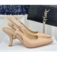 Perfect Dior Tribales Slingback Pumps 8cm in Patent Calfskin Nude 702018