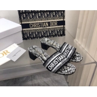 Good Looking Dior Dway Heel Slides Sandal 4cm in White and Black Embroidered Cotton with Plan de Paris Motif 702020