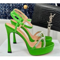 Hot Style Dior Sunset Heeled Platform Sandals in Green Satin and Strass 12cm 702042