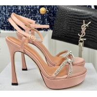 Grade Dior Sunset Heeled Platform Sandals in Nude Satin and Strass 12cm 702045