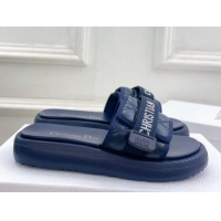 Luxury Dior Dioriviera Dio(r)evolution Platform Slides Sandal 3cm Cannage Leather-Effect Fabric Deep Blue 702050