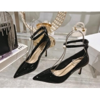 Luxury Dior Tribales Pumps 8.5cm with Pearl Ankle Strap in Patent Calfskin Black 702060