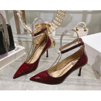 Top Design Dior Tribales Pumps 8.5cm with Pearl Ankle Strap in Patent Calfskin Red 702061