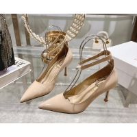 Big Discount Dior Tribales Pumps 8.5cm with Pearl Ankle Strap in Patent Calfskin Nude 702062