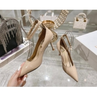 Big Discount Dior Tribales Pumps 8.5cm with Pearl Ankle Strap in Patent Calfskin Nude 702062