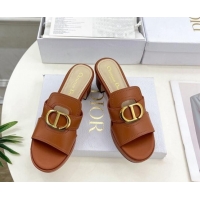 Pretty Style Dior 30 Montaigne Platform Slides Sandal 7cm in Calfskin Brown 702069