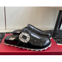 Best Grade Roger Vivier Crystals Buckle Mules in Patent Leather Black 321112